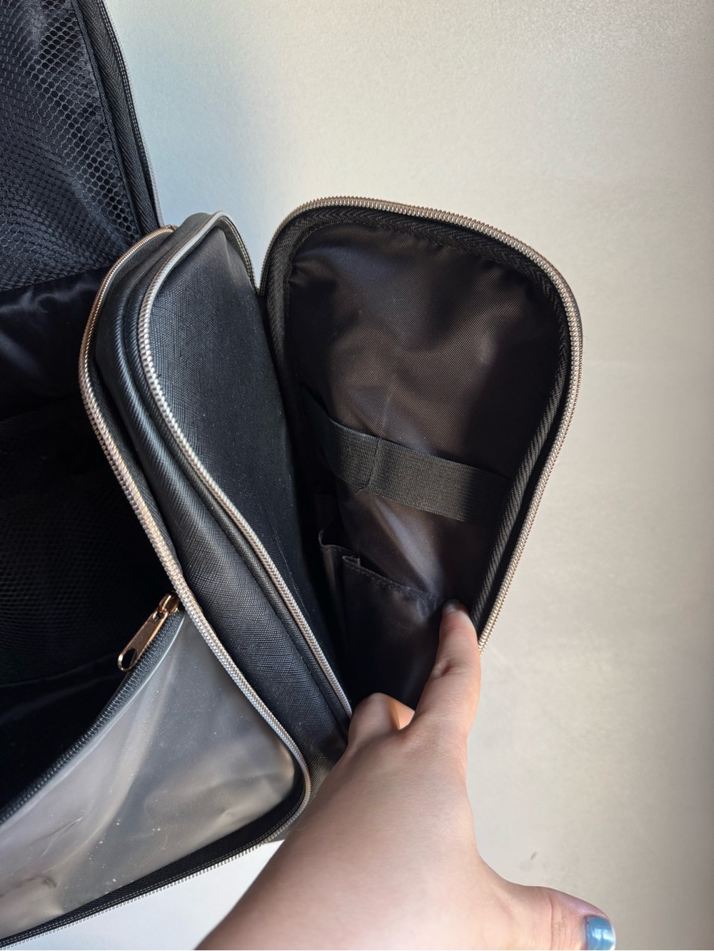 Black Travel Toiletry Bag with Rose Gold Accents - Picture 9 of 11